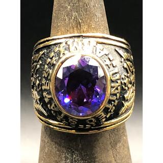 レトロなゴールドステンレス指輪紫メンズリング男女兼用パップルラインストーン(リング(指輪))