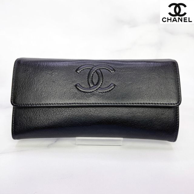 CHANEL - 244 超美品 CHANEL カーフスキン デカココ フラップ長財布