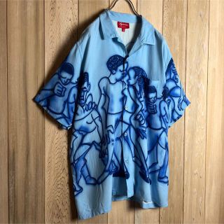 SUPREME　半袖シャツ 総柄　黒色　レーヨン　シュプリーム　ディープスペース