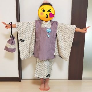 新品☆ 七五三 ３歳 着物セット 〜着物＋被布＋長襦袢＋バッグ～ 男の子用(和服/着物)