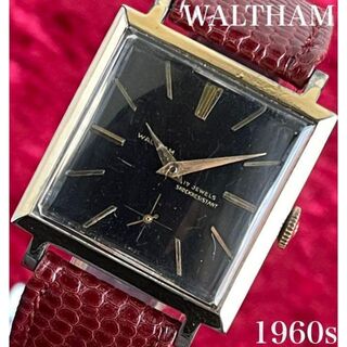 ウォルサム(Waltham)の【やっぱり黒！1960sウォルサム】四角ゴールド手巻きメンズ腕時計/稼働品(腕時計(アナログ))