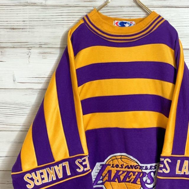NBA レイカーズ スウェット 刺繍ロゴ 紫 黄 XL スターター製 90´s-