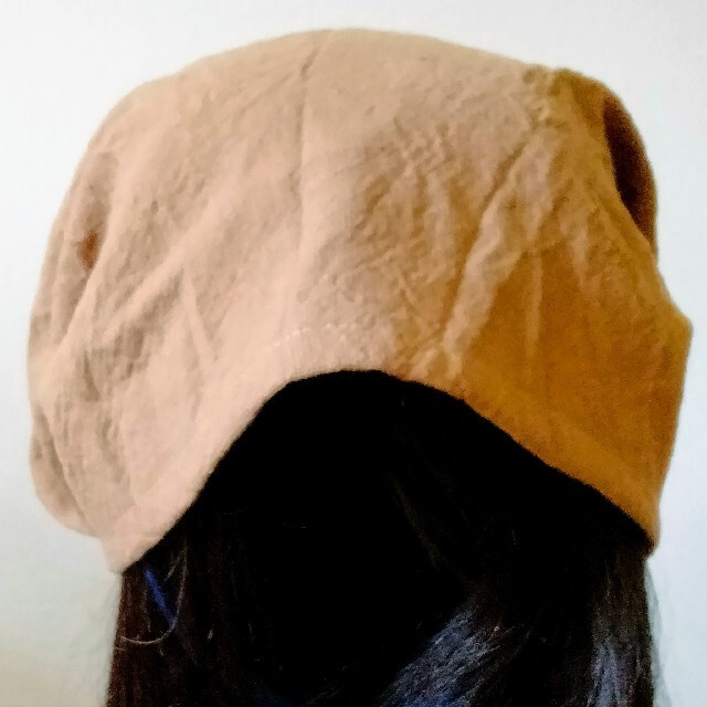 【35】医療帽子　ケア帽子　バンダナキャップ〈キャラメルブラウン:麻（リネン）〉 レディースの帽子(ニット帽/ビーニー)の商品写真