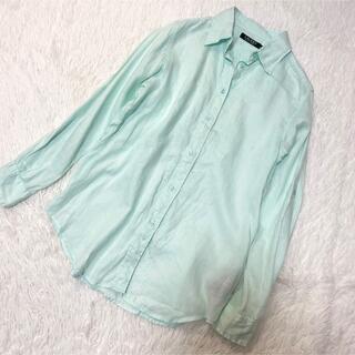 ラルフローレン(Ralph Lauren)のリネン100% ラルフローレン ペールカラー　ワイシャツ　ブルー　レディースS(シャツ/ブラウス(長袖/七分))