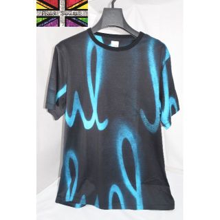 ポールスミス(Paul Smith)の新品☆Paul Smith スプレー ロゴ プリントＴシャツ☆黒＆青☆Lサイズ(Tシャツ/カットソー(半袖/袖なし))