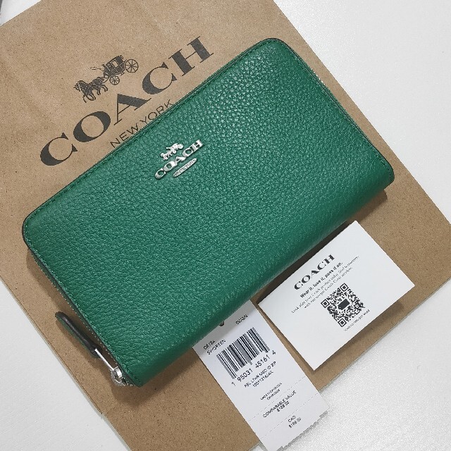 の店舗・通販情報 ☆ COACH 長財布 レザー ロングジップアラウンド 緑