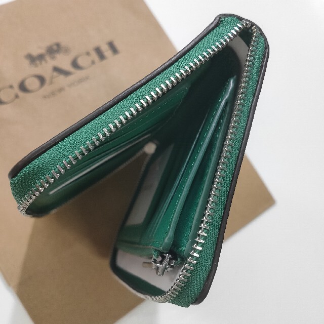 COACH(コーチ)の人気★COACH コーチ ミディアム ジップウォレット 二つ折り財布 グリーン レディースのファッション小物(財布)の商品写真