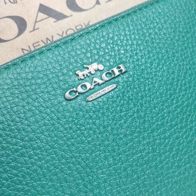 COACH(コーチ)の人気★COACH コーチ ミディアム ジップウォレット 二つ折り財布 グリーン レディースのファッション小物(財布)の商品写真