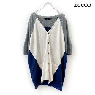 ズッカ(ZUCCa)のzucca ズッカ★3色切替 半袖カーディガン グレー×青×白(カーディガン)