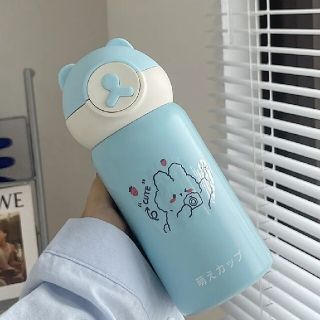 ストロー付き水筒 500ml ブルー クマ水筒(水筒)