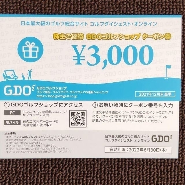 GDO 株主優待 ゴルフショップクーポン券 9000円分 1