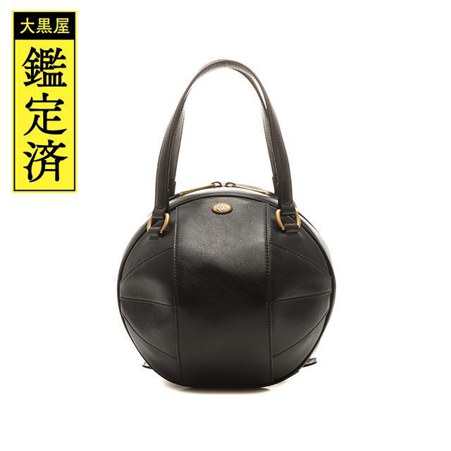 Gucci - グッチ バスケットボールシェイプハンドバッグ ブラック レザー【430】