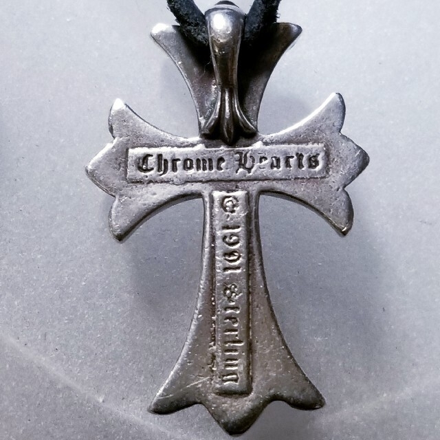 CHROME HEARTS クロムハーツ 1992年刻印 CH CRS SML BC/スモールCHクロス ラージ レザーブレイド Wボロチップ ネックレストップ チェーン シルバー