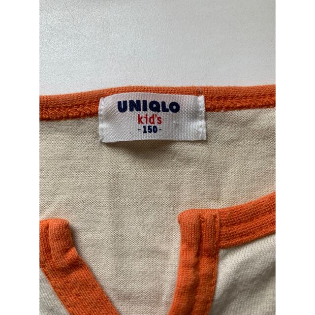 UNIQLO(ユニクロ)のUNIQLO kid's ベージュキーネックTシャツ オレンジパイピング 150 キッズ/ベビー/マタニティのキッズ服女の子用(90cm~)(Tシャツ/カットソー)の商品写真