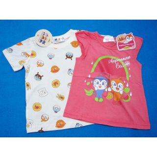 アンパンマン(アンパンマン)の新品　90cm　アンパンマン　女の子半袖Tシャツ2枚セット　フェイス・レッドピン(Tシャツ/カットソー)