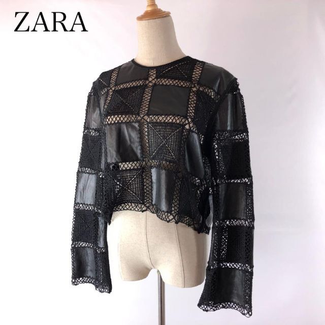 ZARA(ザラ)の♪タグ付き美品♪ ZARA 異素材 透け感 ブラウス シアー レザー レディースのトップス(シャツ/ブラウス(長袖/七分))の商品写真