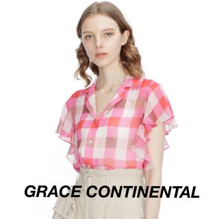 グレースコンチネンタル(GRACE CONTINENTAL)のグレースコンチネンタル チェック フリル ブラウス ピンク GRACE トップス(シャツ/ブラウス(半袖/袖なし))