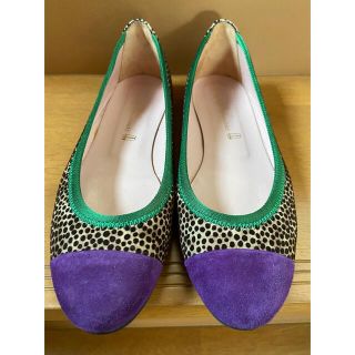 美品】pretty ballerinas バレエシューズ 緑×紫xヒョウ柄-eastgate.mk