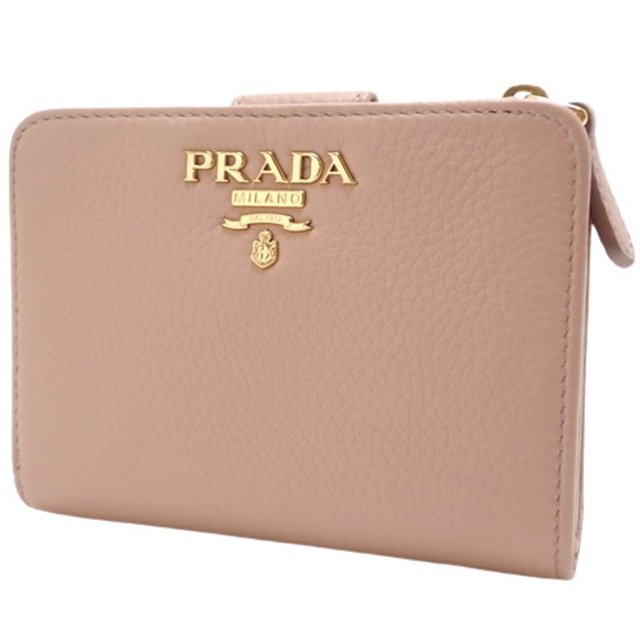 プラダコンパクト財布 二つ折り財布 ピンクベージュ 40802021922スナップボタン外側