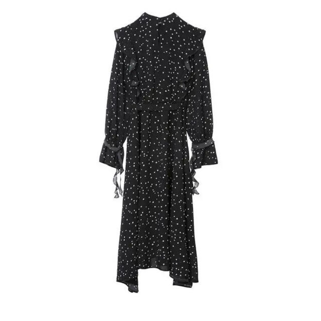 Ameri VINTAGE(アメリヴィンテージ)のAMERI　星柄ワンピース　POWER SHOULDER FRILL DRESS レディースのワンピース(ロングワンピース/マキシワンピース)の商品写真