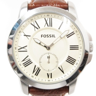 フォッシル(FOSSIL)のフォッシル Grant 腕時計 クォーツ レザー ベルト 白文字盤 ブラウン(腕時計)