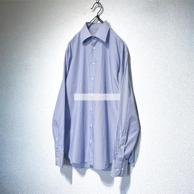 イタリア製 青 ブルー ストライプシャツ 長袖  シャツ メンズ 青シャツ