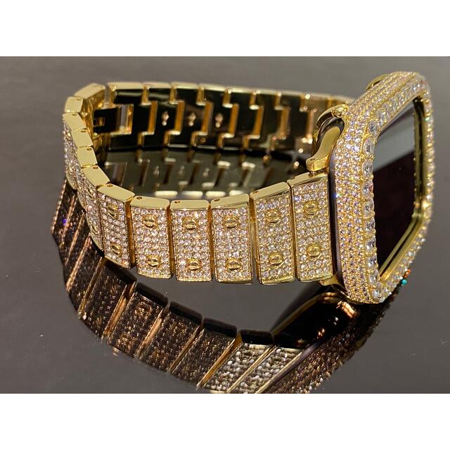アップルウォッチカスタム　エクセレントゴールドダイヤカバー＆ゴールドベルト メンズの時計(金属ベルト)の商品写真