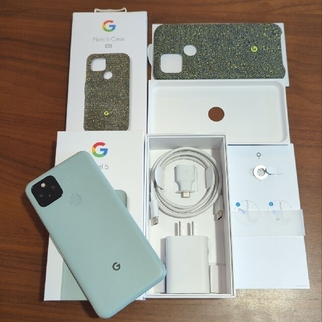 スマホ/家電/カメラpixel5 sorta sage128GB本体＋純正ケース・付属品