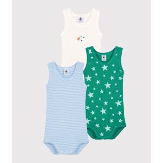 プチバトー(PETIT BATEAU)の新品未使用　プチバトー　18m タンクトップボディ３枚組　グリーンスター(タンクトップ/キャミソール)