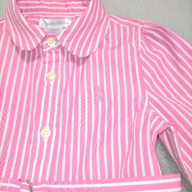 Ralph Lauren(ラルフローレン)のラルフローレン 24M 90cm 相当 ピンク ストライプ シャツ ワンピース キッズ/ベビー/マタニティのキッズ服女の子用(90cm~)(ワンピース)の商品写真
