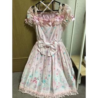 アンジェリックプリティー(Angelic Pretty)のジュエリージュレop,kcセット ピンク 少々難あり(ひざ丈ワンピース)