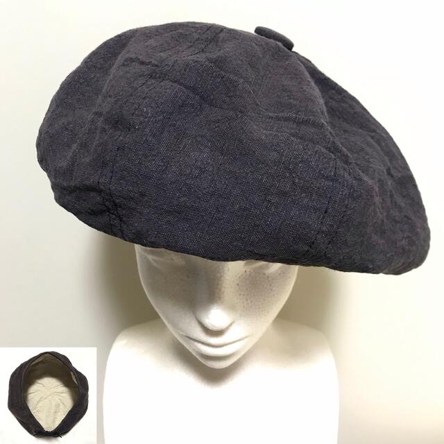 灰黒色 リネン コットン ベレー帽 ハンドメイド サイズ調節の通販 by ROOM402｜ラクマ