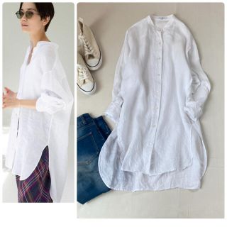 ニジュウサンク(23区)の美品✨23区 シャツ 麻 ロング丈 ブラウス 春服 夏服 チュニック(シャツ/ブラウス(長袖/七分))