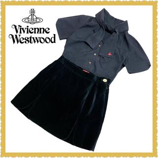 ヴィヴィアンウエストウッド(Vivienne Westwood)の大人気✨VW オーブ刺繍リボンブラウス ブラック サイズ2(シャツ/ブラウス(半袖/袖なし))