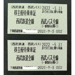 西武鉄道　株主優待乗車証（西武線全線・西武路線バス　片道1回分乗車券）２枚(その他)