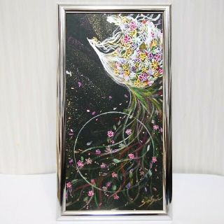 風水開運絵画＊新月　花耀飛翔鳳凰　金運　恋愛結婚愛情運　くじ　自信発展　縁結び(アート/写真)