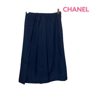シャネル(CHANEL)の●シャネル CHANEL/スカート/シルク/フランス製/ネイビー●(ひざ丈スカート)