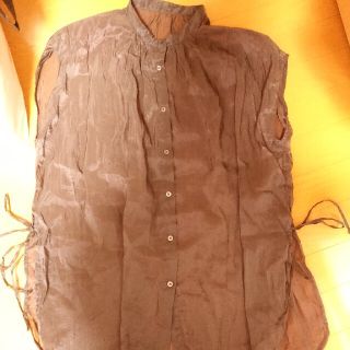 ジーユー(GU)のGU　シアーサイドリボンチュニックブラウス　Ｌ　シアーシャツ　リボン(シャツ/ブラウス(半袖/袖なし))