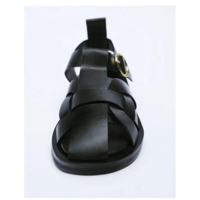 ZARA レザーフラットケージサンダル 39 ブラック ZARA レザーフラットケージサンダル 39 ブラック