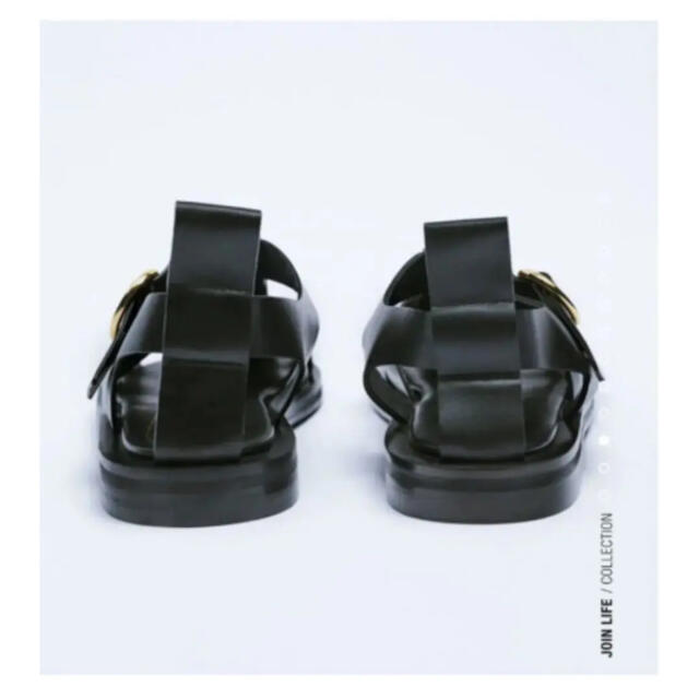 ZARA レザーフラットケージサンダル 39 ブラック ZARA レザーフラットケージサンダル 39 ブラック
