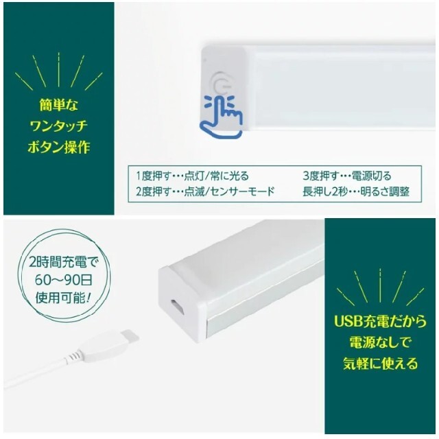 2本セット LED 人感センサーライト USB充電式 照明 クローゼットライトの通販 by Mai' shop｜ラクマ