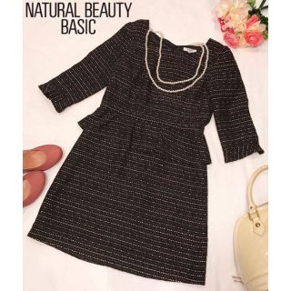 ナチュラルビューティーベーシック(NATURAL BEAUTY BASIC)のNATURAL BEAUTY BASIC  ペプラムワンピース　黒　ブラック(ミニワンピース)