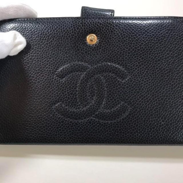 CHANEL シャネル キャビアスキン 長財布 がま口 ブラック ヴィンテージ