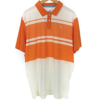 プーマ(PUMA)のプーマ ゴルフ ポロシャツ 半袖 ボーダー ロゴ刺繍 ホワイト 白 オレンジ M(ポロシャツ)