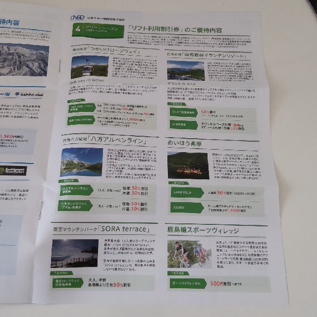 日本駐車場開発株主優待券(グリーンシーズン利用割引券) チケットの施設利用券(スキー場)の商品写真
