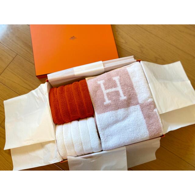 HERMES タオルセット Hロゴ 綿100％ ピンク ブルー 箱・タグ付き Yahoo