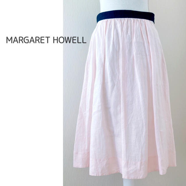 MARGARET HOWELL(マーガレットハウエル)のマーガレットハウエル＊リネン100 桜色 スカート ミモレ丈 ピンク 麻 フレア レディースのスカート(ロングスカート)の商品写真