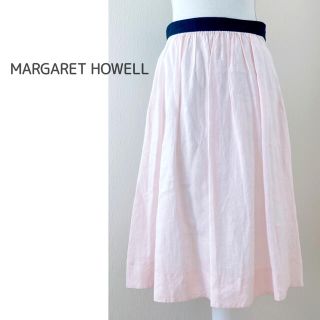 マーガレットハウエル(MARGARET HOWELL)のマーガレットハウエル＊リネン100 桜色 スカート ミモレ丈 ピンク 麻 フレア(ロングスカート)