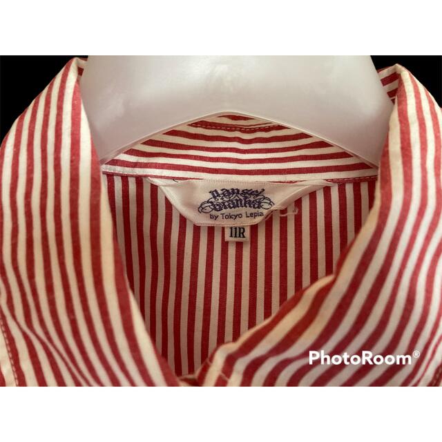 ストライプシャツ レトロ ビンテージ レッド 赤 レディースのトップス(シャツ/ブラウス(長袖/七分))の商品写真