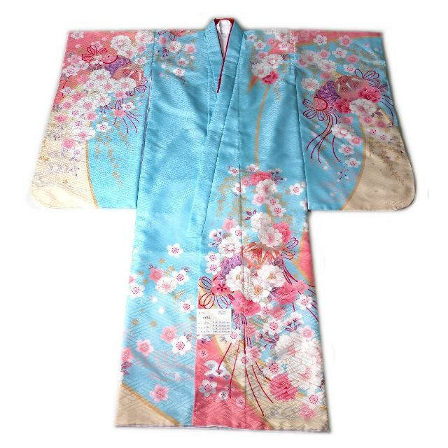 七五三 753 着物 七歳 四つ身着物 水色地友禅柄 新品 送料込み k4133-